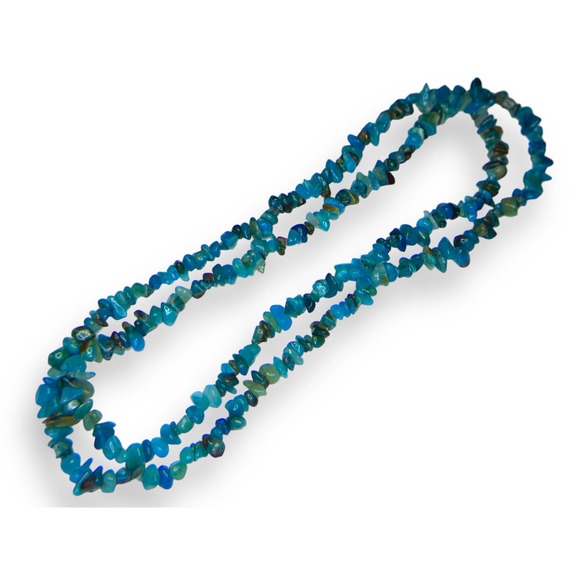 Gorgeous Vintage Agate Raw Stone Necklace Blue Turquoise Boho Bohemian Native - Picture 2 of 5